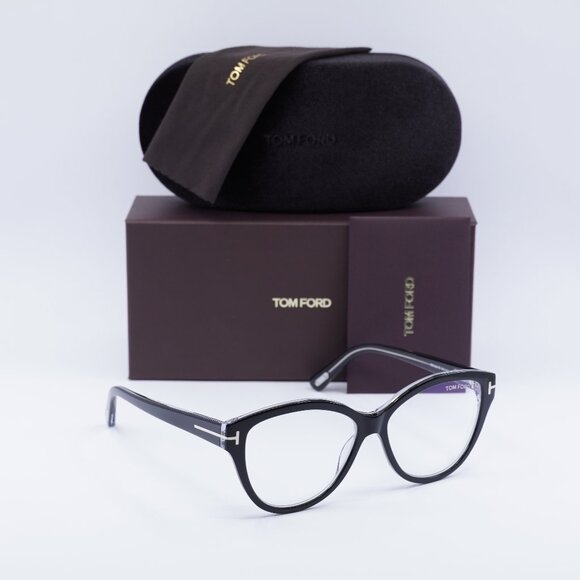 Tom Ford FT5954-B 003 Cat Eye Eyeglasses 54mm - Black/Crystal - Picture 1 of 10